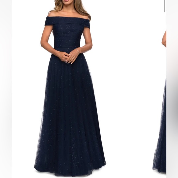 La Femme Dresses & Skirts - La Femme 28051 Tulle Off the Shoulder Beaded Gown 12